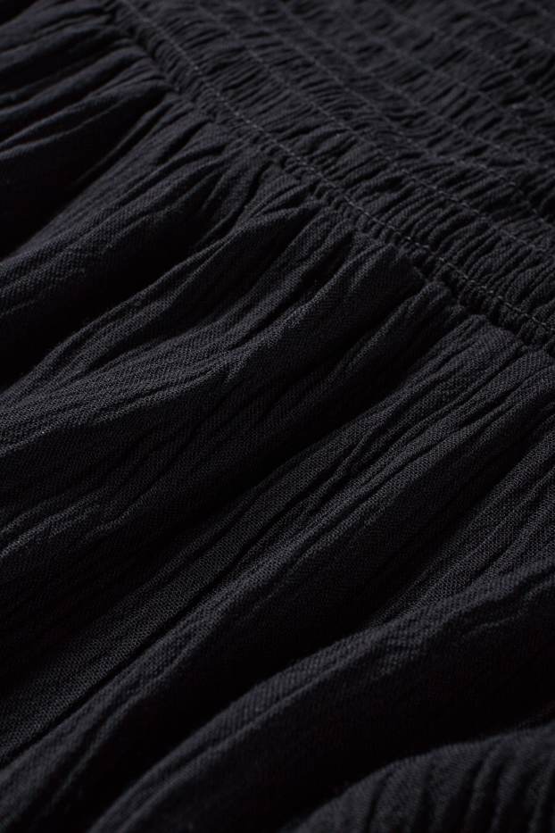 Damen - Crop Bluse - gesmokt - schwarz