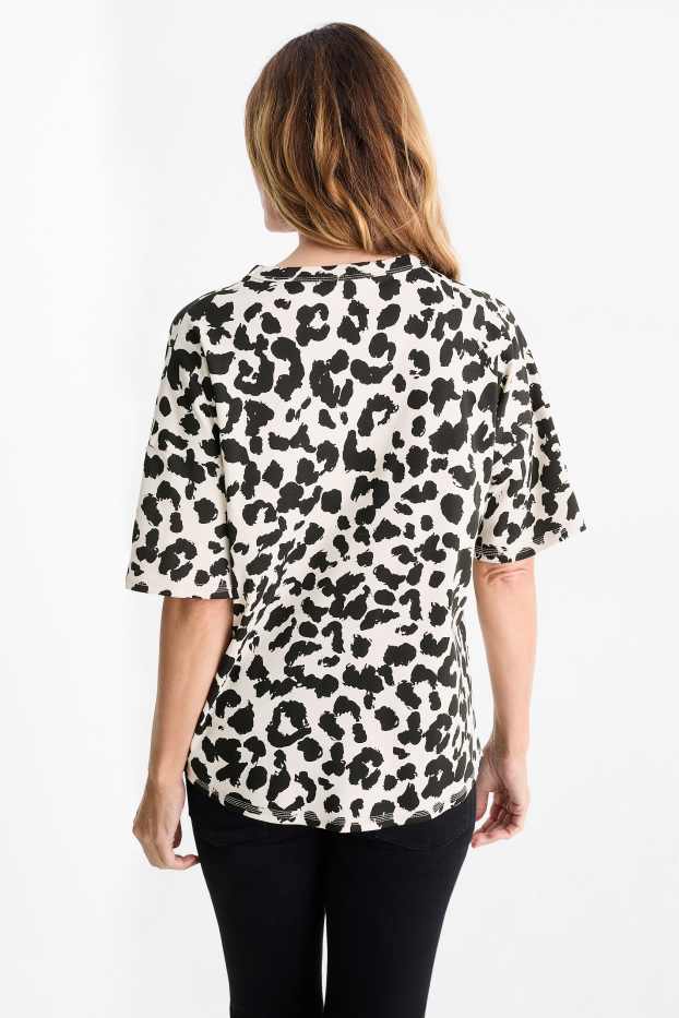 Damen - T-Shirt - Oversized - Leo-Print - schwarz / beige