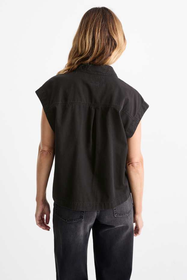 Dames - Blousetop van spijkerstof - zwart
