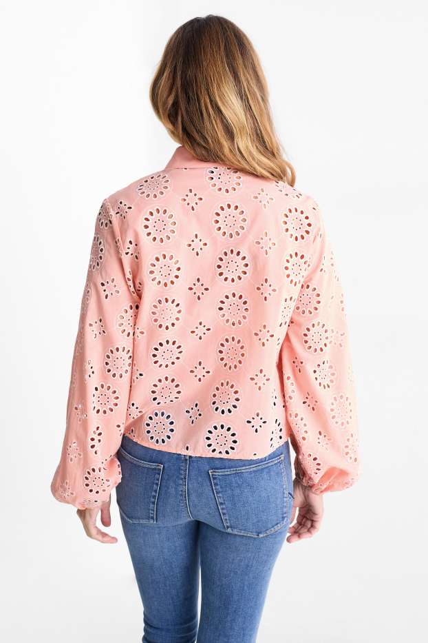 Damen - Bluse - Broderie Anglaise - rosa