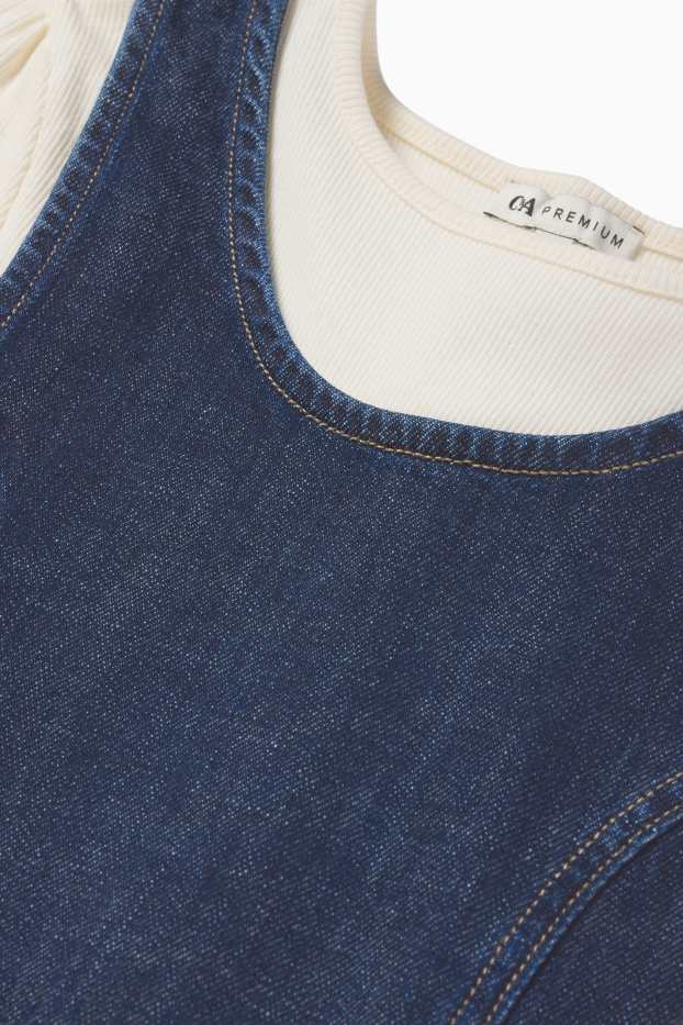 Kinderen: meisjes - Set - longsleeve en denim jurk - 2-delig - jeansdonkerblauw