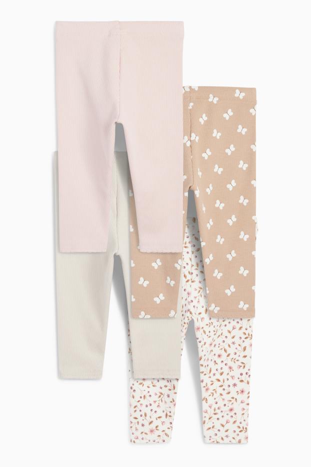 Bebés niñas - Pack de 4 - florecitas y mariposas - leggings para bebé - beis
