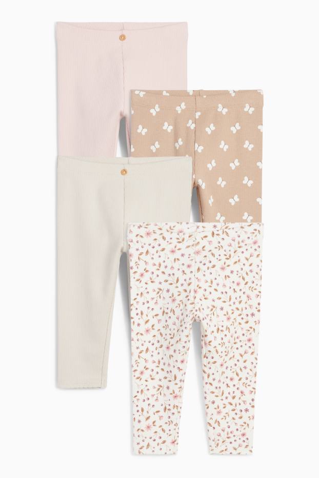 Bebés niñas - Pack de 4 - florecitas y mariposas - leggings para bebé - beis
