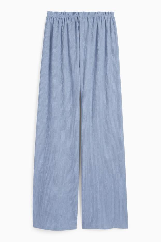 Dámské - Žerzejové kalhoty - mid waist - wide leg - strukturované - modrá