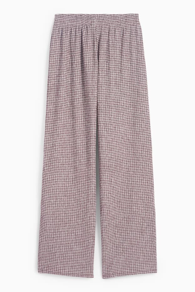 Women - Jersey trousers - mid-rise waist - wide leg - check - white / dark red