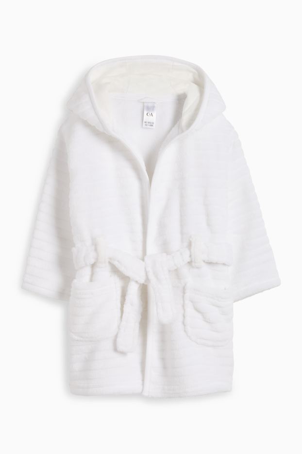 Baby: meisjes - Babybadjas met capuchon - geribd - wit