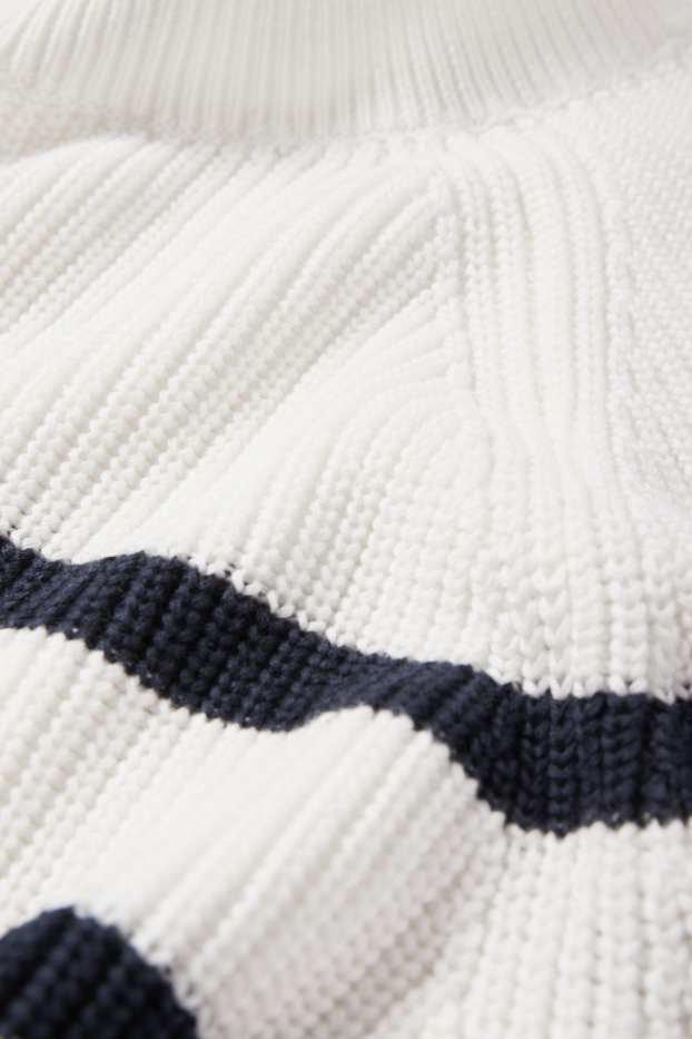 Damen - Pullover - gerippt - gestreift - weiss