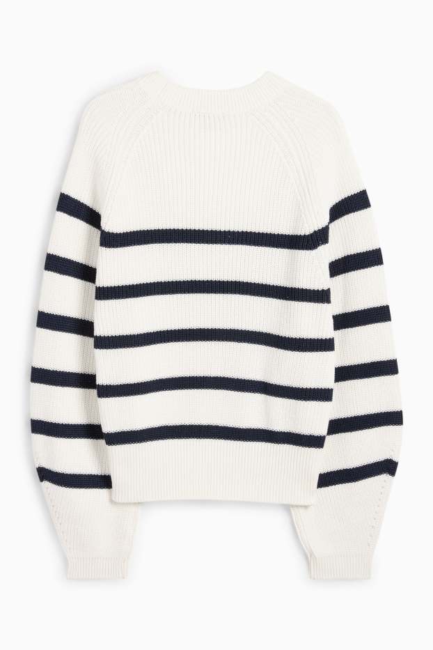 Damen - Pullover - gerippt - gestreift - weiss
