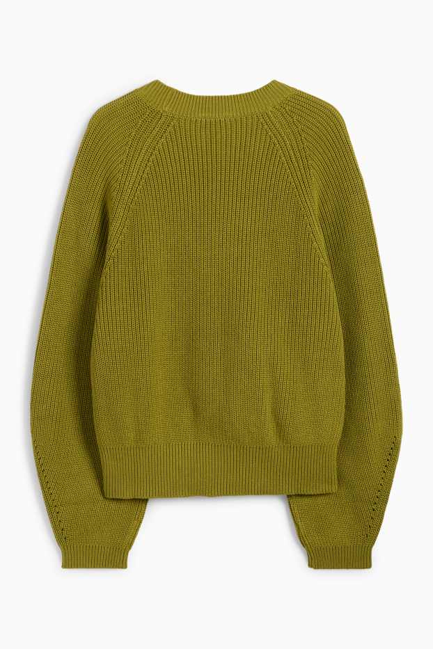 Damen - Pullover - gerippt - grün
