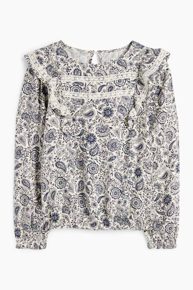 Kinderen: meisjes - Blouse - gebloemd - blauw / wit