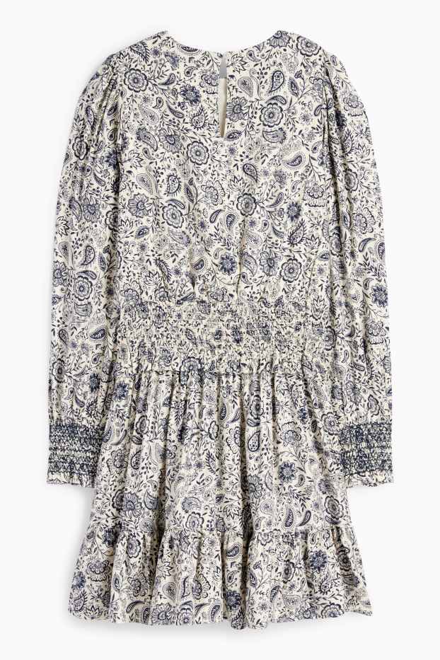 Kinder Mädchen - Kleid - geblümt - blau / weiß