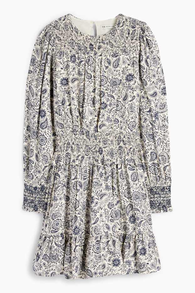 Kinder Mädchen - Kleid - geblümt - blau / weiß