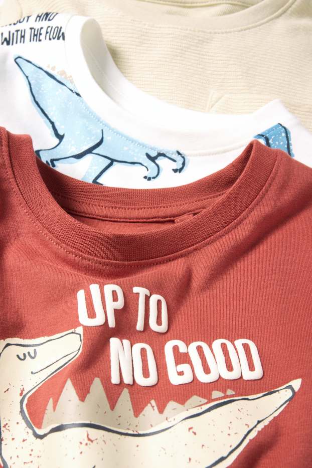 Bambini - Confezione da 3 - motivo dinosauri - maglia a maniche lunghe - arancio scuro