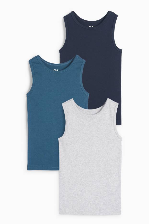 Kinderen: jongens - Set van 3 - singlet - licht grijs-mix