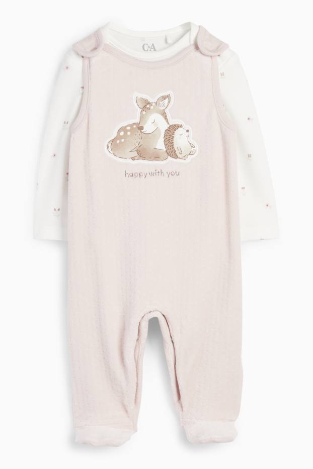 Baby: meisjes - Bloemetje, reekalfje en egeltje - boxpakjeset - 2-delig. - wit / roze