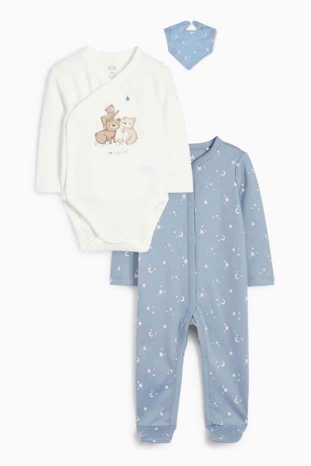 Baby Buben - Bärchen, Mond und Sternchen - Erstlings-Set - 3 teilig - blau / weiß