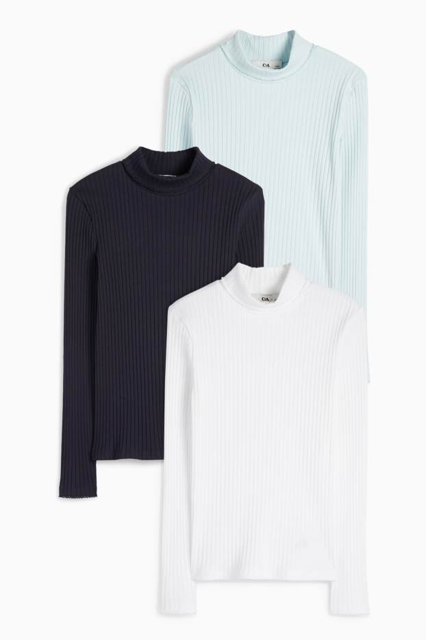 Kinderen: meisjes - Set van 3 - shirt met rolkraag - geribd - wit