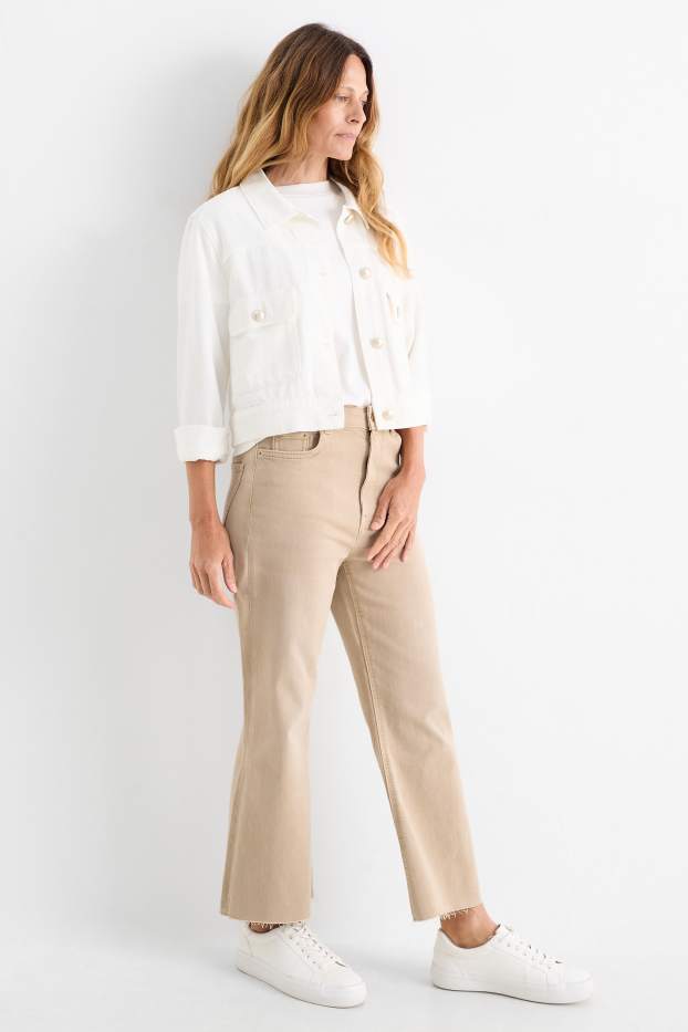 Damen - Crop Flared Jeans - High Waist - beige