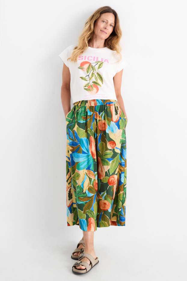 Femmes - Pantalon en toile - high waist - wide leg - à motif - coloré