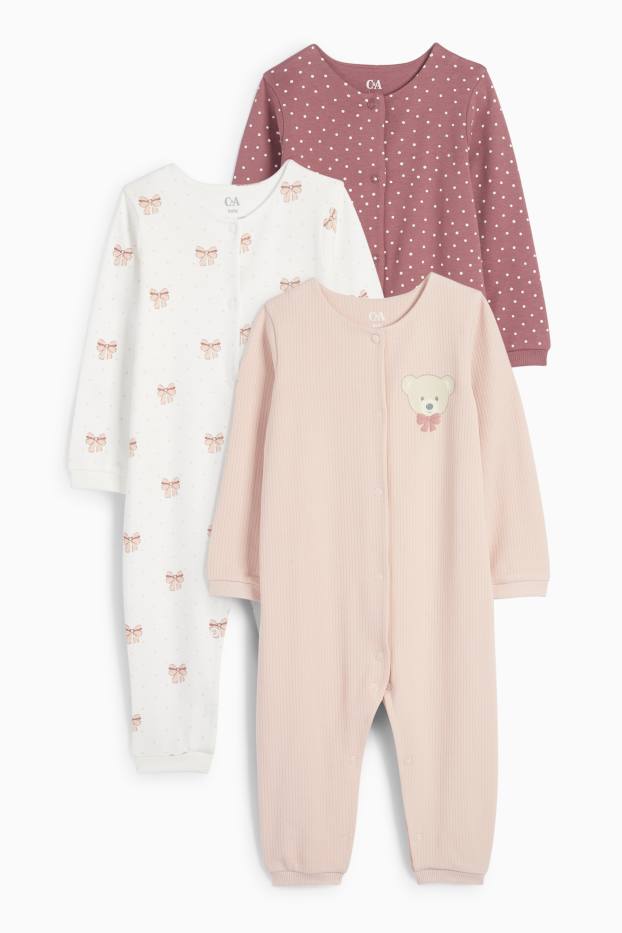 Baby Mädchen - Multipack 3er - Bärchen und Schleife - Baby-Schlafanzug - rosa