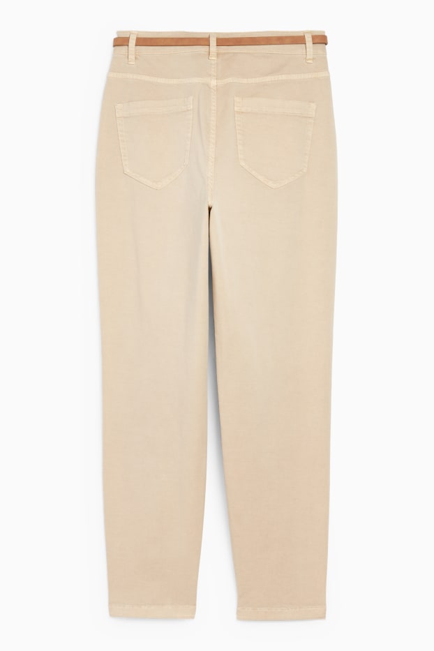 Damen - Stoffhose mit Gürtel - High Waist - Tapered Fit - beige