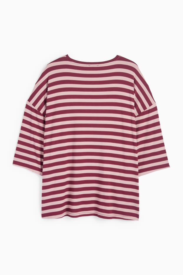 Dames - T-shirt - regular fit - gestreept - roze / donkerrood