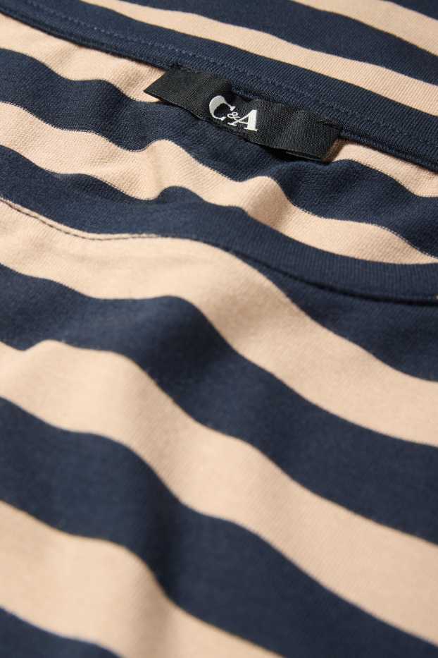 Dames - T-shirt - regular fit - gestreept - blauw / beige
