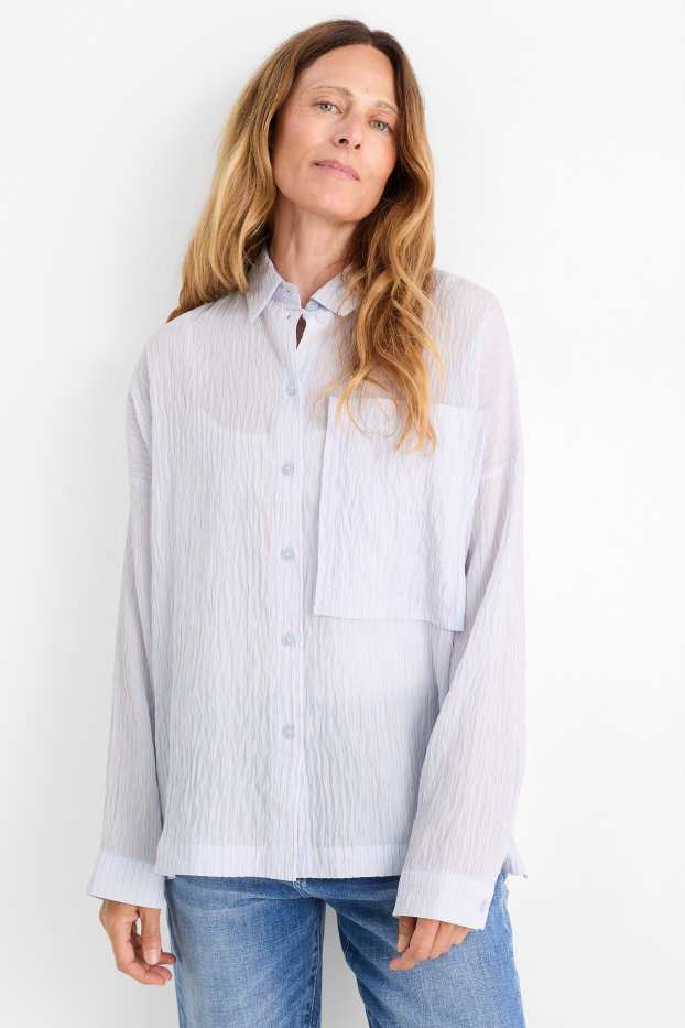 Dames - Blouse - gestreept - lichtblauw