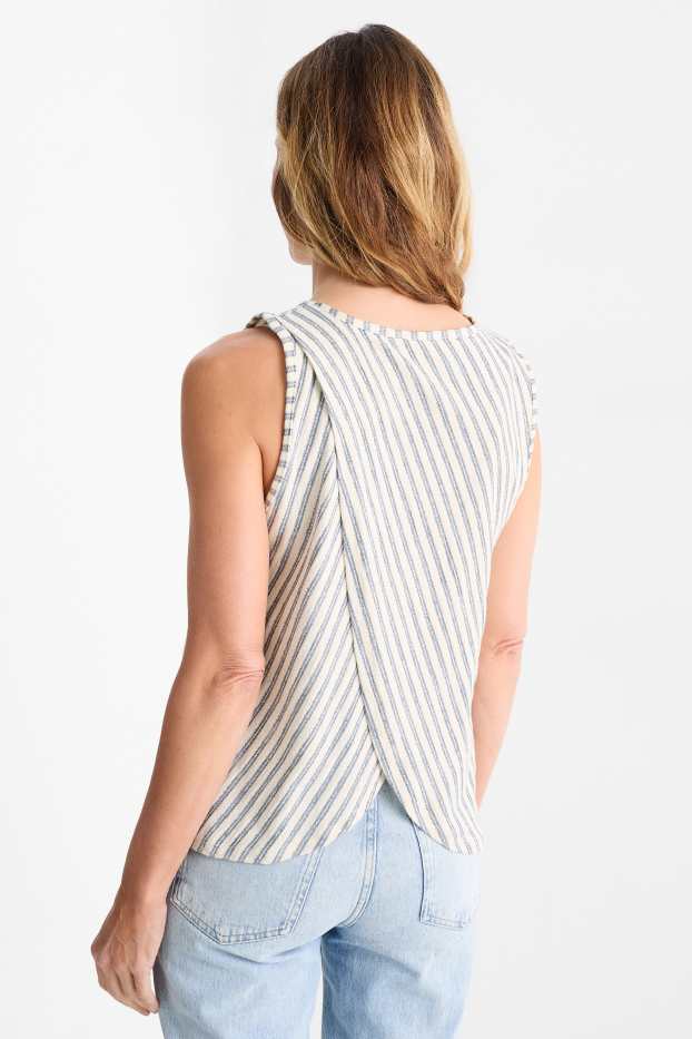 Dames - Blousetop - gestreept - licht beige