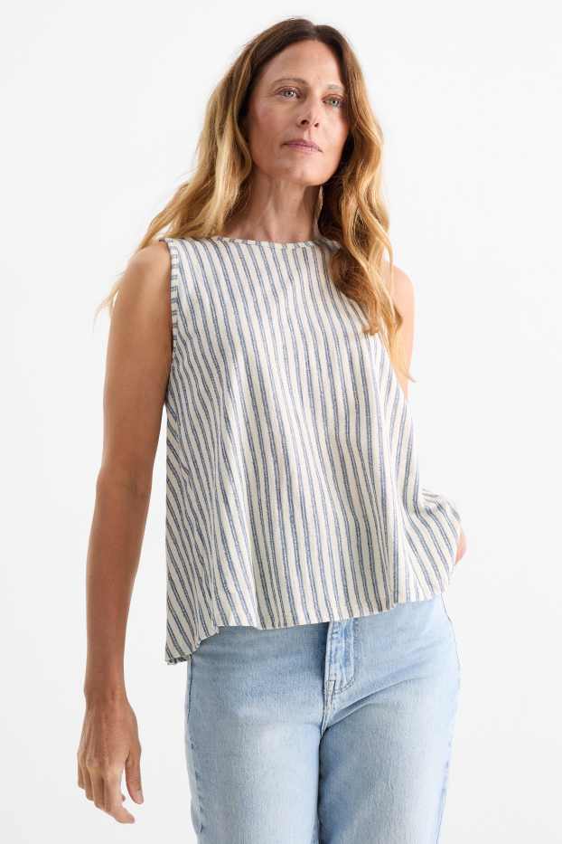 Dames - Blousetop - gestreept - licht beige