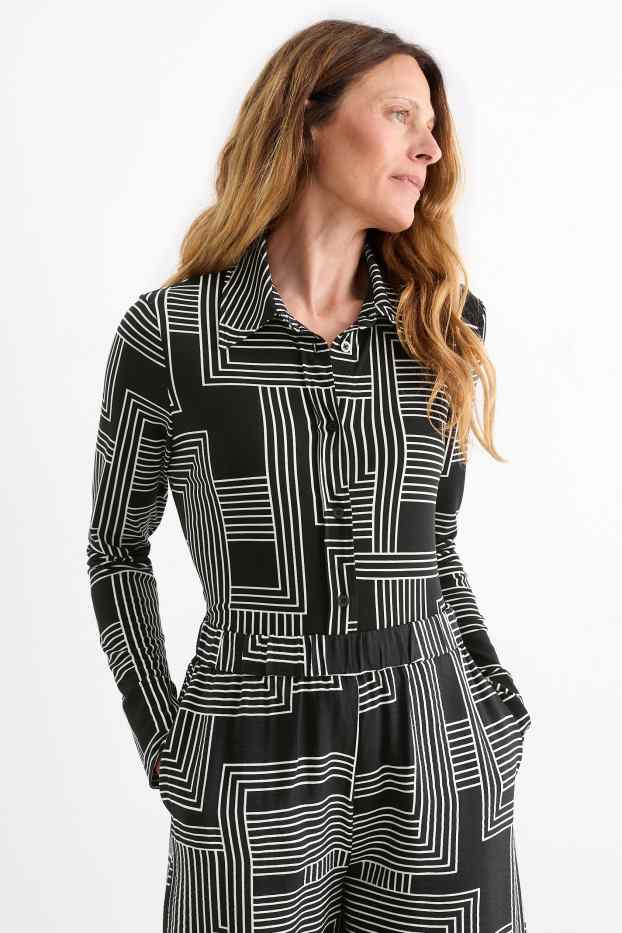 Damen - Bluse - gemustert - schwarz / weiss