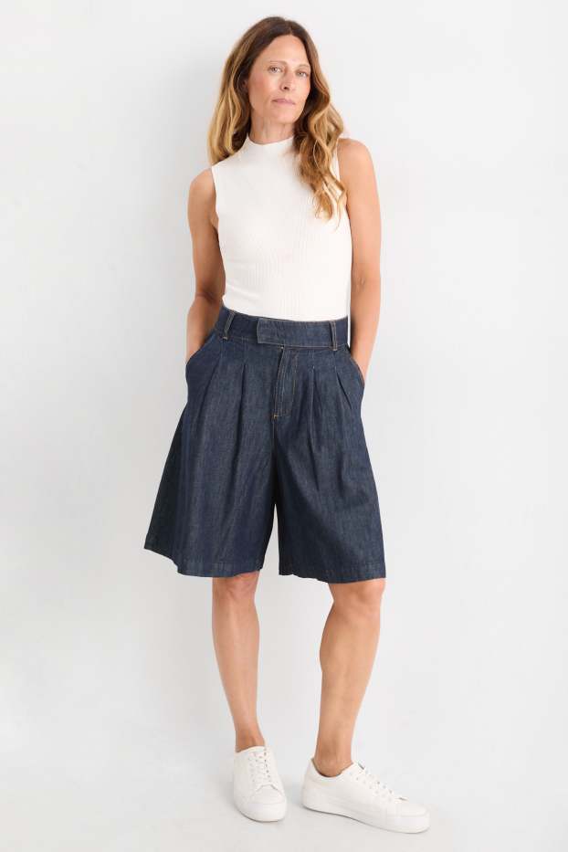 Donna - Bermuda di jeans - vita media - jeans blu scuro
