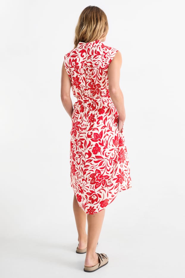 Femei - Rochie tip bluză din viscoză - cu flori - alb / roșu