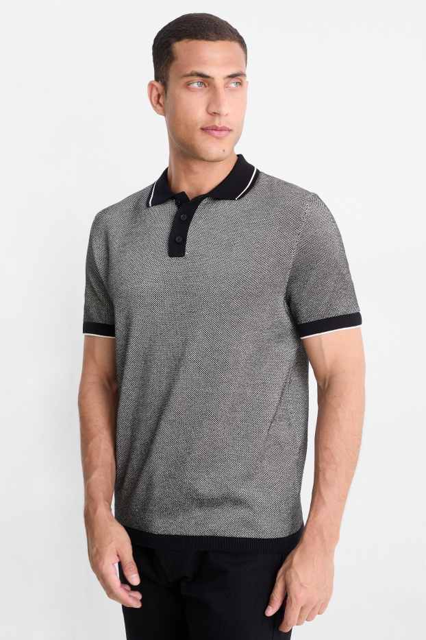 Herren - Strick-Poloshirt - Regular Fit - grau