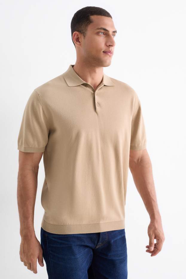 Herren - Strick-Poloshirt - Regular Fit - beige