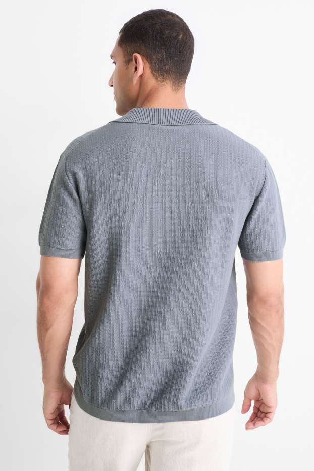 Herren - Strick-Poloshirt - Relaxed Fit - strukturiert - grau