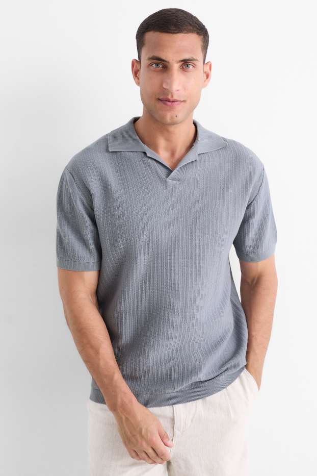 Herren - Strick-Poloshirt - Relaxed Fit - strukturiert - grau