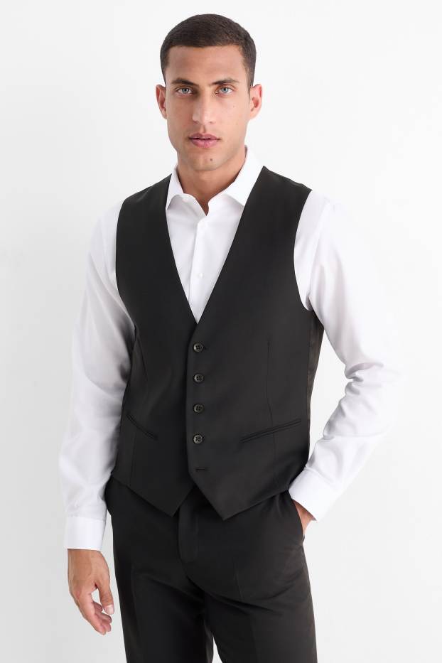 Herren - Weste - Regular Fit - Flex - Schurwoll-Mix - schwarz