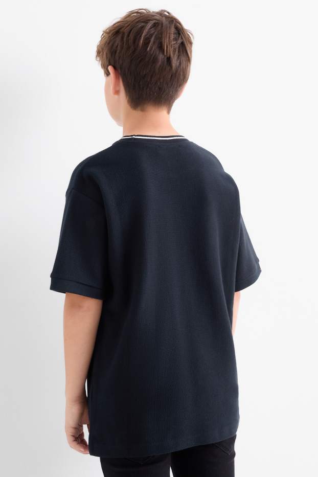 Kinder Buben - Kurzarmshirt - strukturiert - dunkelblau