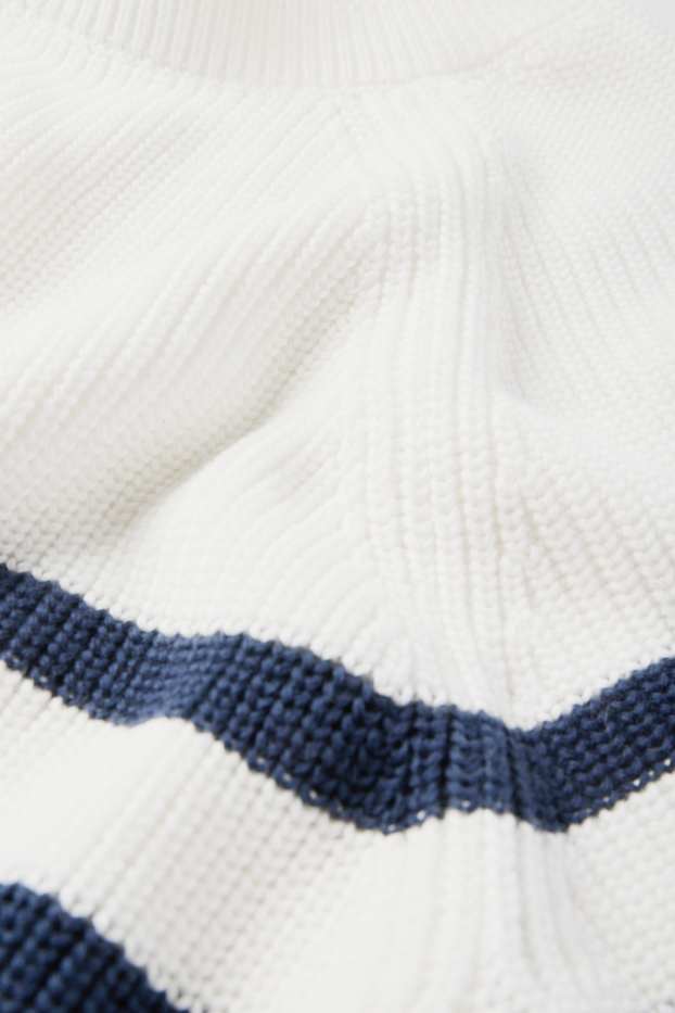 Women - Knitted jumper - short sleeve - ribbed - striped - white / blue