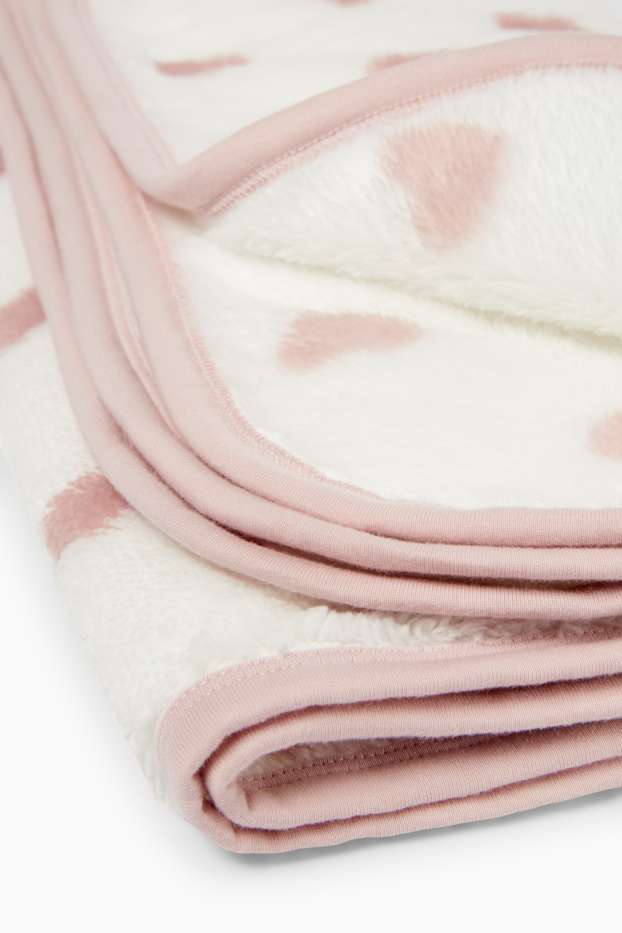 Baby: meisjes - Hartjes - babydeken - 100 x 85 cm - wit / roze