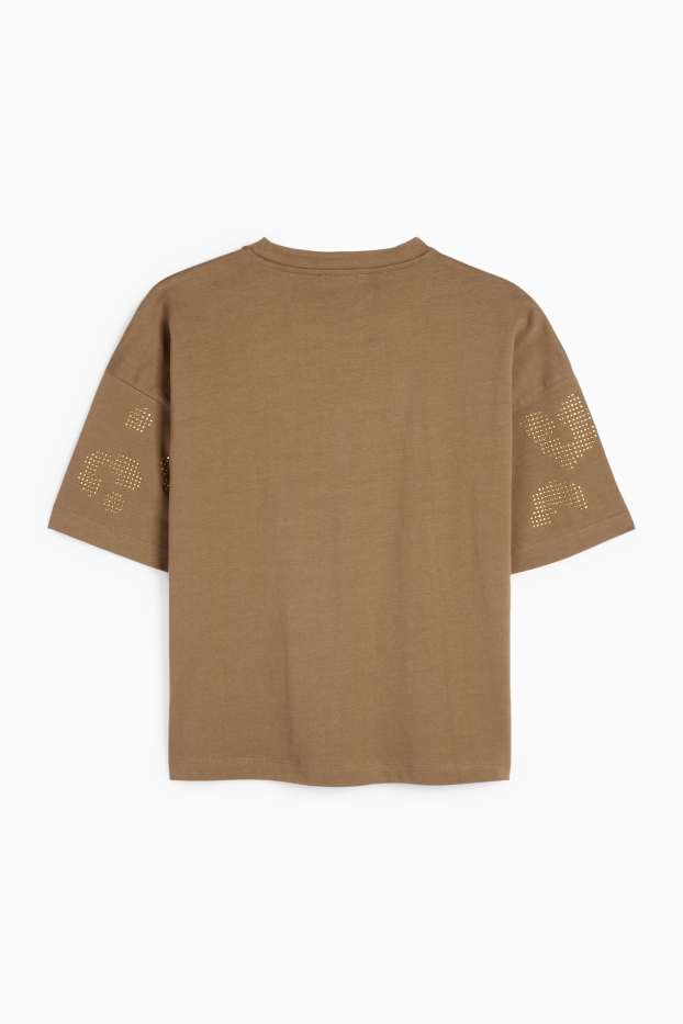 Donna - T-shirt con strass - regular fit - verde
