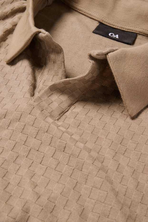 Heren - Poloshirt - regular fit - met structuur - taupe