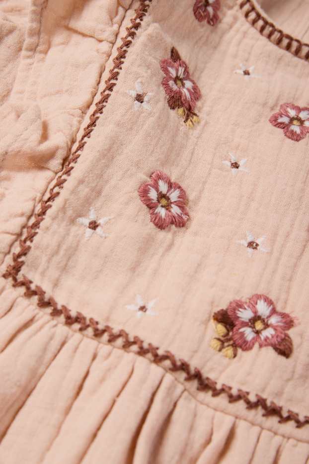 Kinderen: meisjes - Bloem - jurk van mousseline - roze