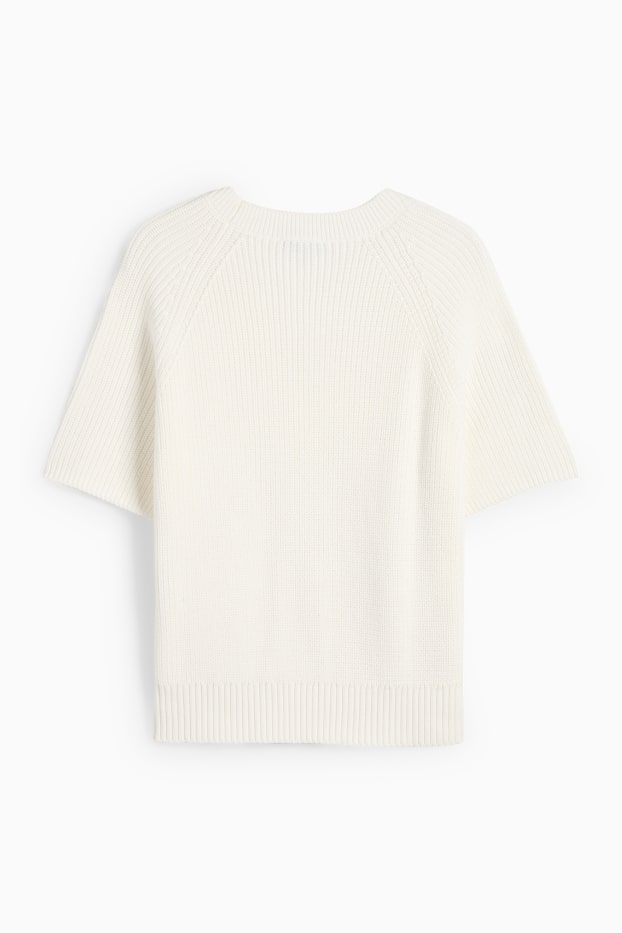 Damen - Strickpullover - kurzarm - gerippt - weiß