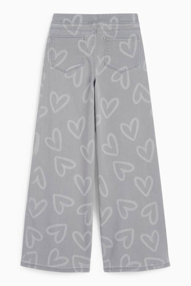 Kinder Mädchen - Herz - Wide Leg Jeans - helljeansgrau