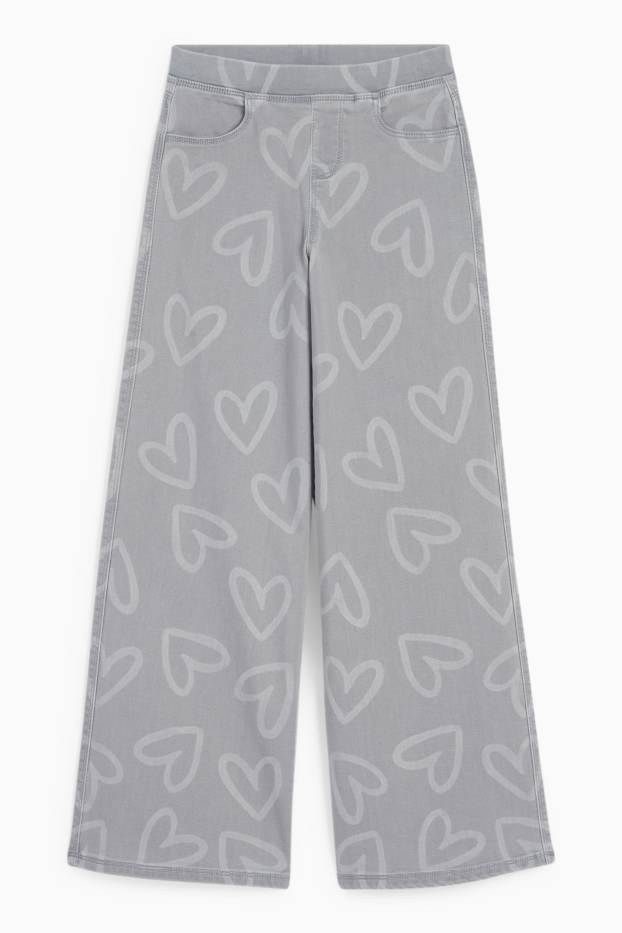 Kinder Mädchen - Herz - Wide Leg Jeans - helljeansgrau