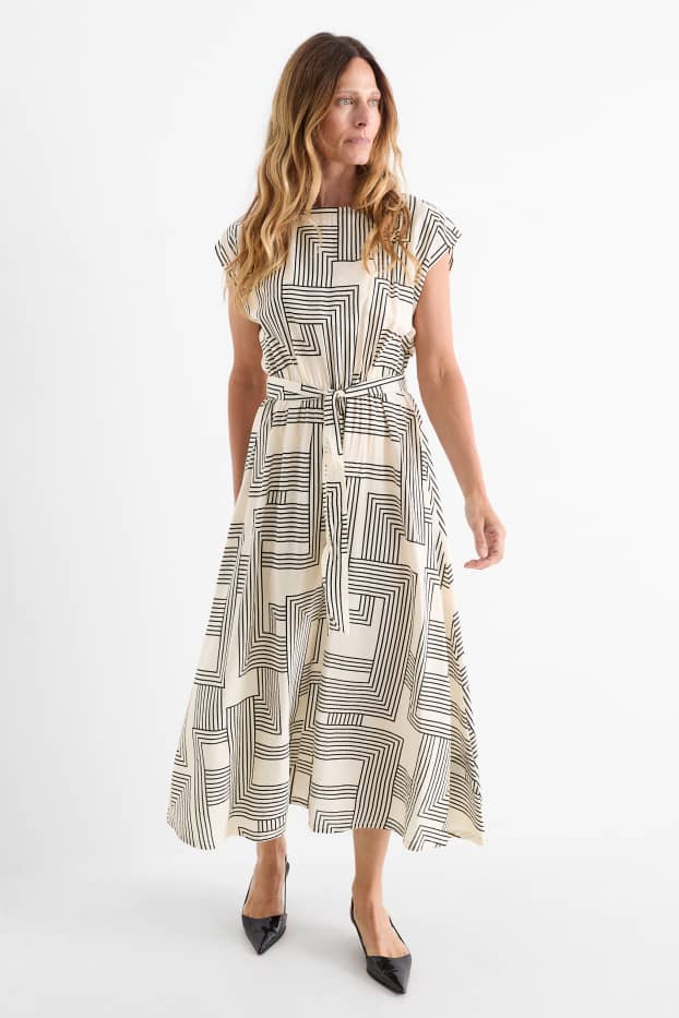 Damen - Fit & Flare Kleid - gemustert - weiß / schwarz