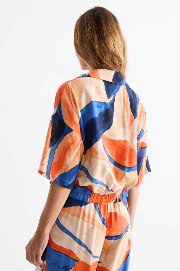 Mujer - Blusa con escote en pico - estampada - naranja