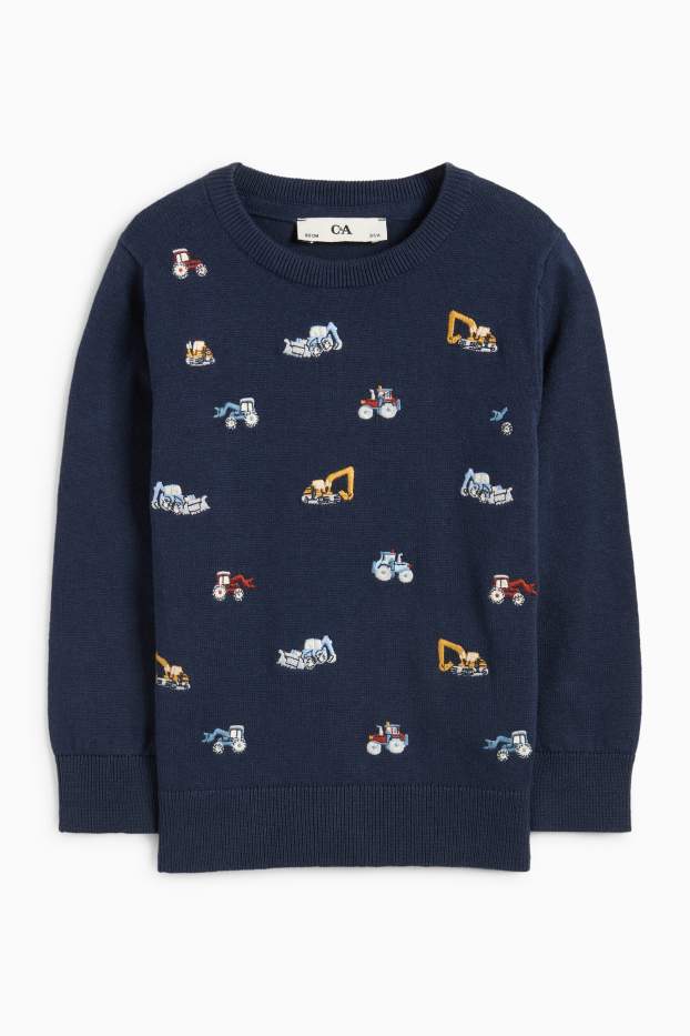 Enfants garçons - Tracteur et tractopelle - pull - bleu foncé